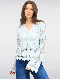 Cardigan Polyvalent En Crochet Ã€ Motif Floral & Bords FestonnÃ©s Par Point Zero