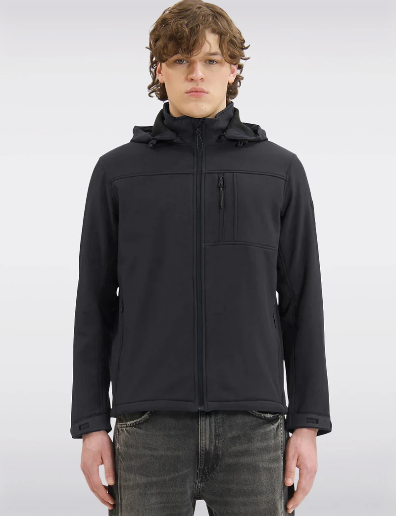 Veste Noir Coquille Souple Dry-Tech Imperméable avec Capuche par Point Zero