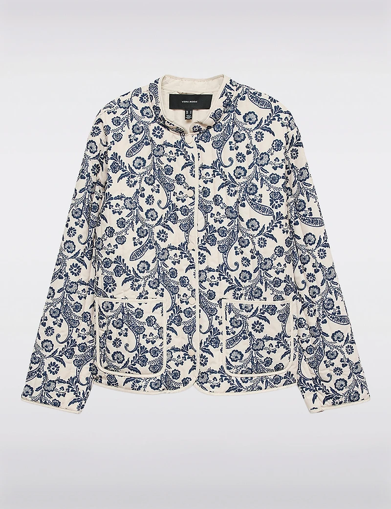 Manteau Matelassé Court à Motif Floral Paisley Bleu & Crème par Vero Moda