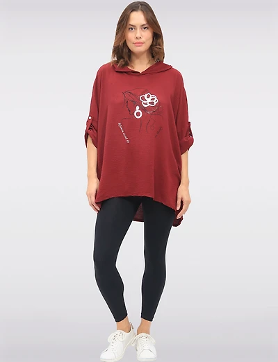 Haut à Capuche Fluide avec Imprimé Femme et Détails Métallique par Froccella