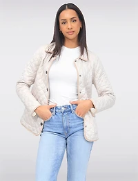 Veste Matelassée Réversible à Design Uni Imprimé et Bordure Contrastée par Saki