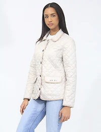 Veste Matelassée Réversible à Design Uni Imprimé et Bordure Contrastée par Saki