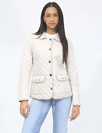 Veste Matelassée Réversible à Design Uni Imprimé et Bordure Contrastée par Saki