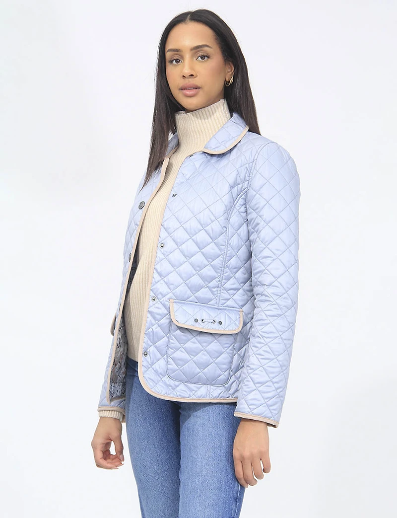 Veste Matelassée Réversible à Design Uni Imprimé et Bordure Contrastée par Saki