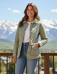 Veste Matelassée Réversible à Design Uni Imprimé et Bordure Contrastée par Saki