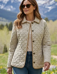 Veste Matelassée Réversible à Design Uni Imprimé et Bordure Contrastée par Saki