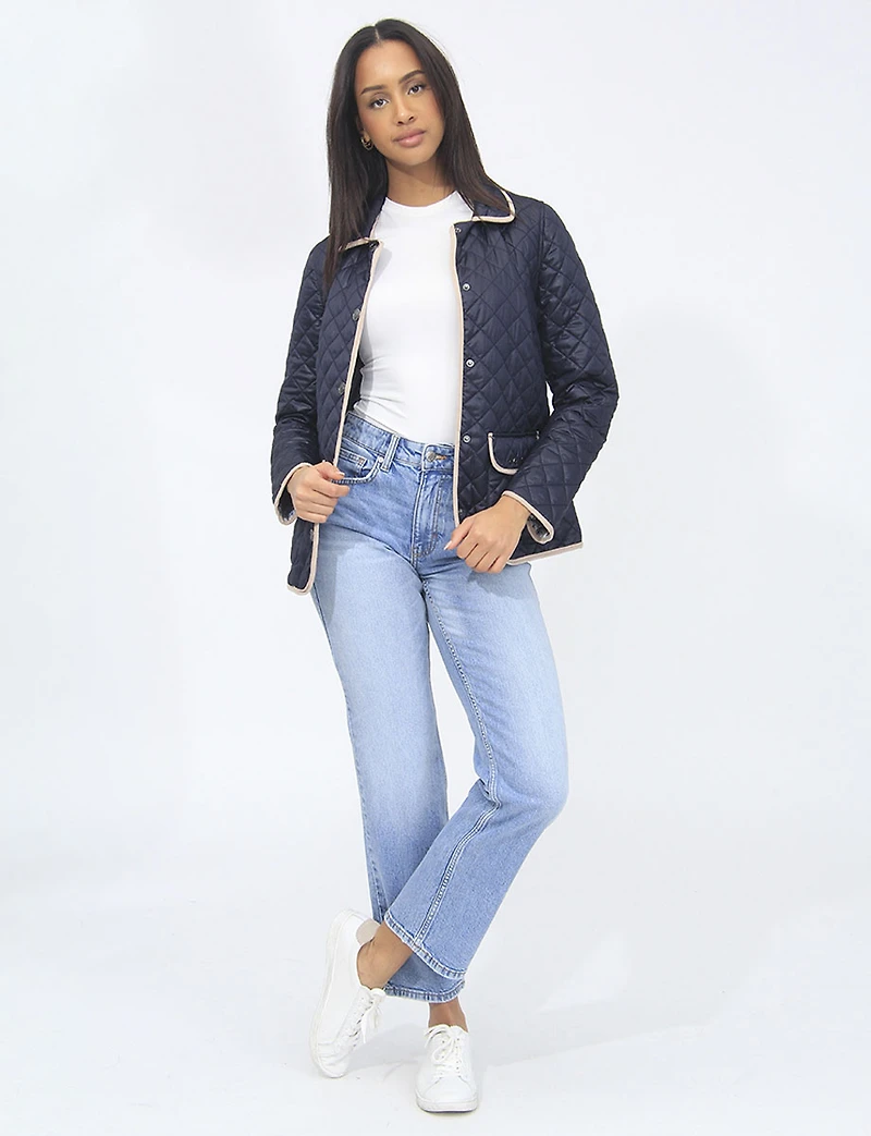 Veste Matelassée Réversible à Design Uni Imprimé et Bordure Contrastée par Saki