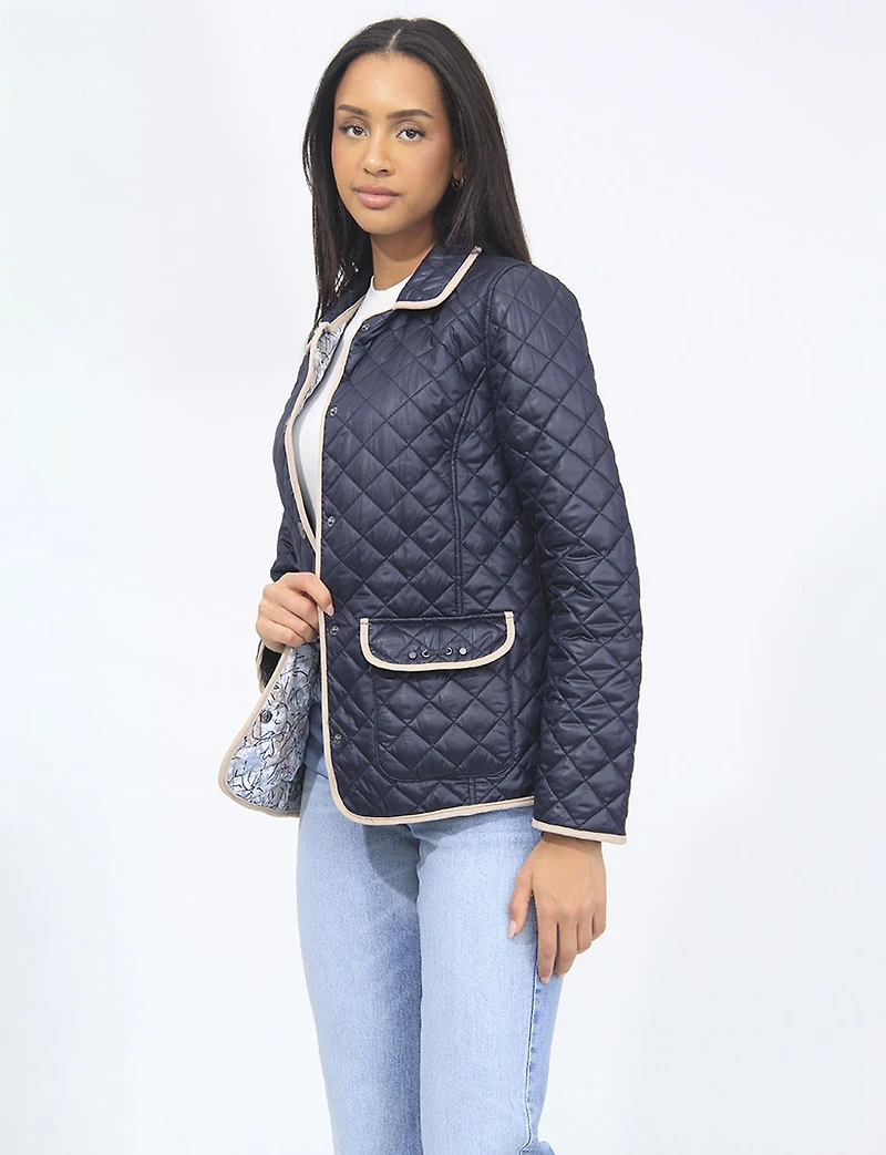 Veste Matelassée Réversible à Design Uni Imprimé et Bordure Contrastée par Saki