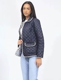 Veste Matelassée Réversible à Design Uni Imprimé et Bordure Contrastée par Saki