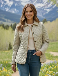 Veste Matelassée Réversible à Design Uni Imprimé et Bordure Contrastée par Saki