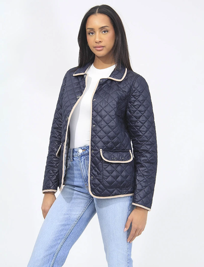 Veste Matelassée Réversible à Design Uni Imprimé et Bordure Contrastée par Saki