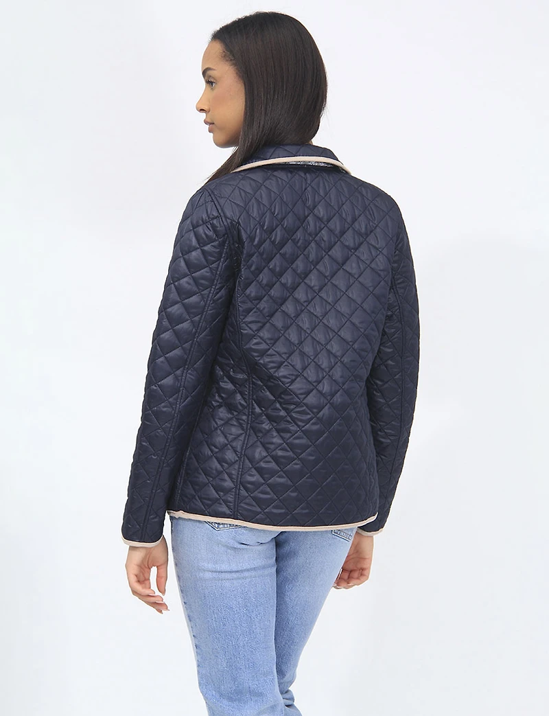 Veste Matelassée Réversible à Design Uni Imprimé et Bordure Contrastée par Saki