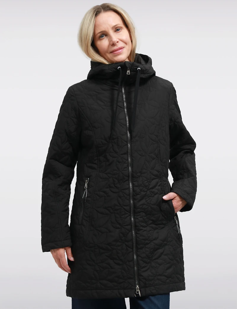 Veste Matelassée Légère Florale Végane Mi-Longue À Capuche par Saki