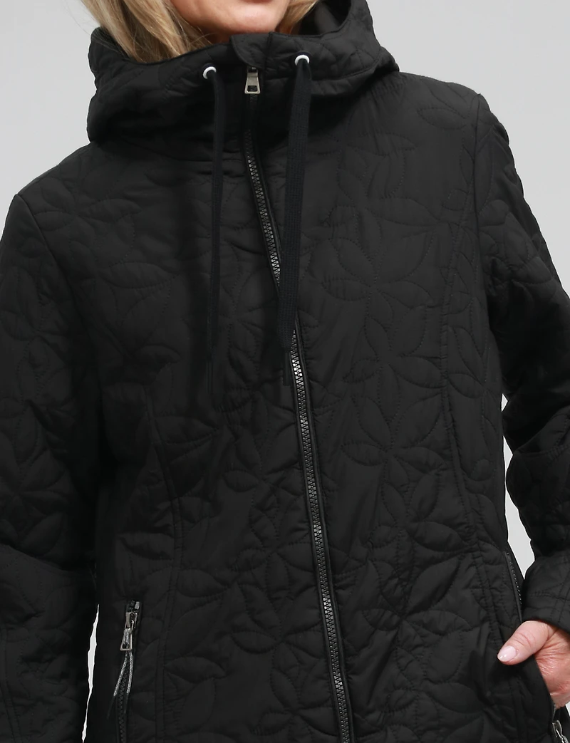 Veste Matelassée Légère Florale Végane Mi-Longue À Capuche par Saki