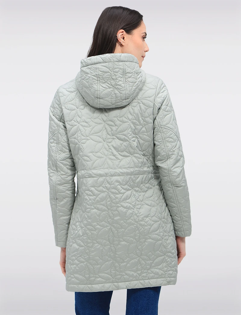 Veste Matelassée Légère Florale Végane Mi-Longue À Capuche par Saki