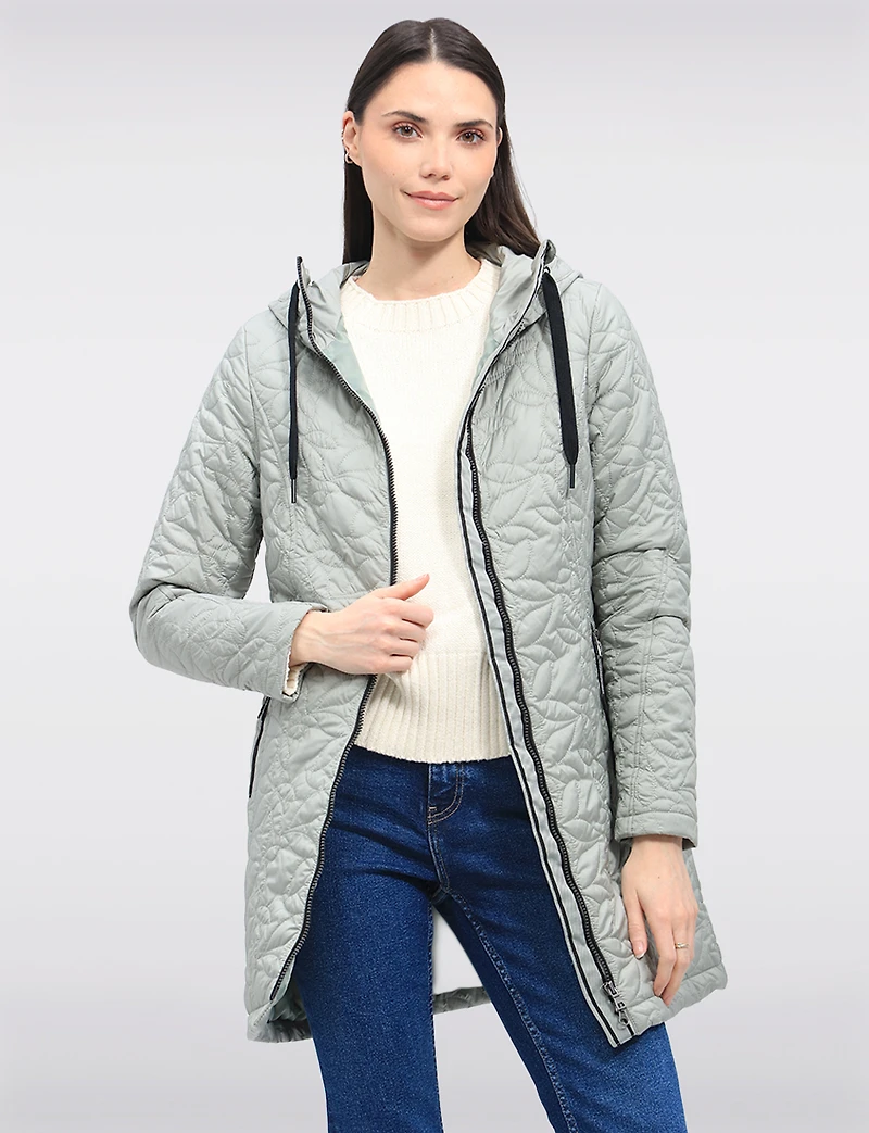 Veste Matelassée Légère Florale Végane Mi-Longue À Capuche par Saki