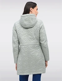 Veste Matelassée Légère Florale Végane Mi-Longue À Capuche par Saki