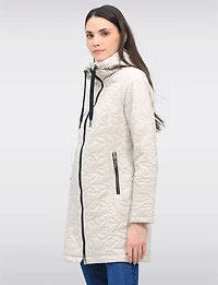 Veste Matelassée Légère Florale Végane Mi-Longue À Capuche par Saki