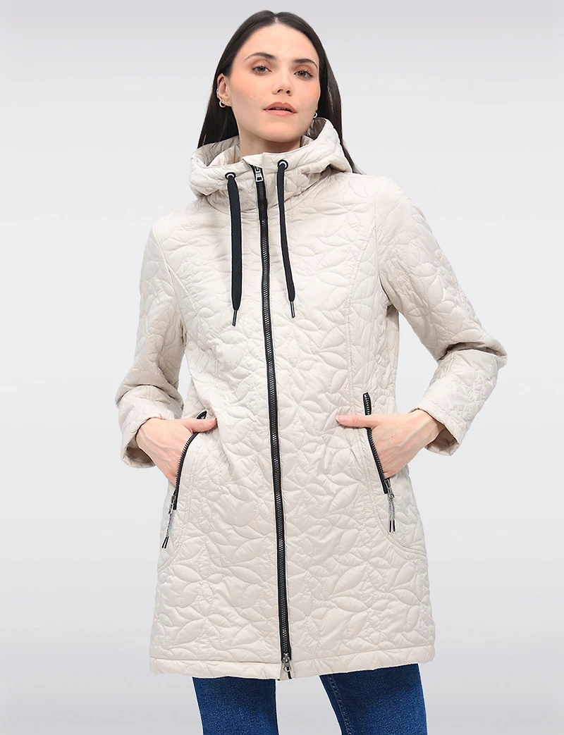 Veste Matelassée Légère Florale Végane Mi-Longue À Capuche par Saki