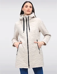 Veste Matelassée Légère Florale Végane Mi-Longue À Capuche par Saki