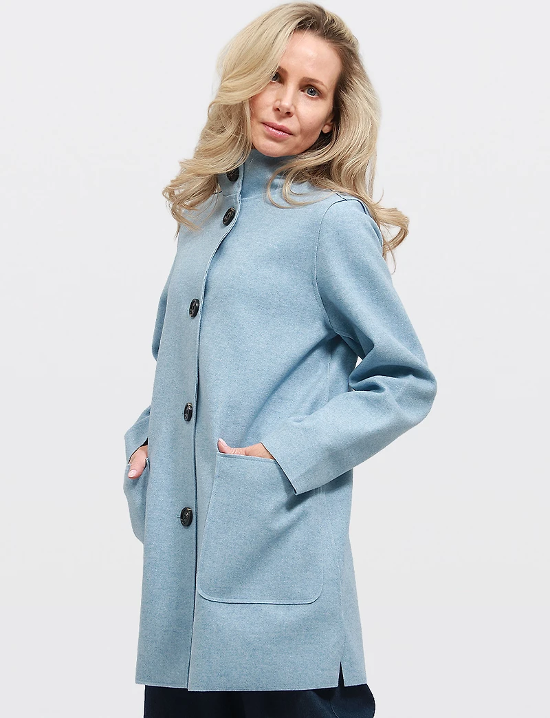 Veste Chic Mi-longue Col Haut À Simple Boutonnage Avec Poches Plaquées Par Junge