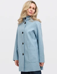 Veste Chic Mi-longue Col Haut À Simple Boutonnage Avec Poches Plaquées Par Junge