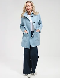 Veste Chic Mi-longue Col Haut À Simple Boutonnage Avec Poches Plaquées Par Junge