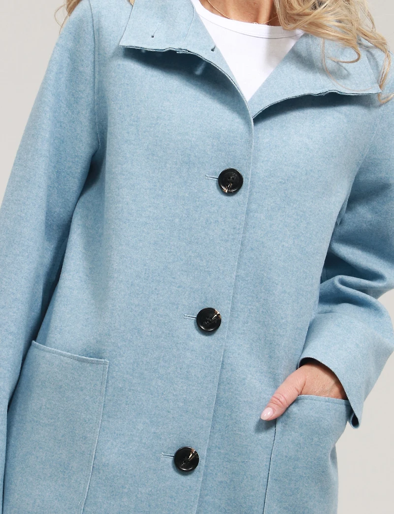 Veste Chic Mi-longue Col Haut À Simple Boutonnage Avec Poches Plaquées Par Junge