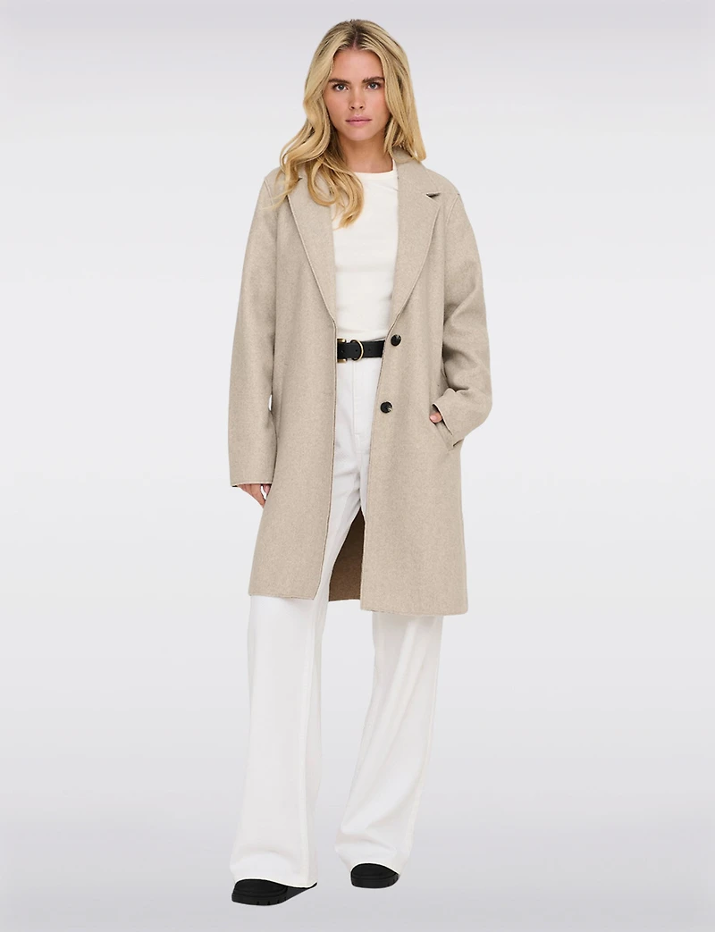 Manteau Chic Mi-Long à Boutonnage Simple avec Col Cranté et Bords Bruts par Only