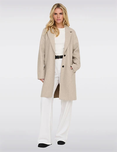 Manteau Chic Mi-Long à Boutonnage Simple avec Col Cranté et Bords Bruts par Only