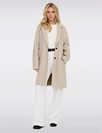 Manteau Chic Mi-Long à Boutonnage Simple avec Col Cranté et Bords Bruts par Only