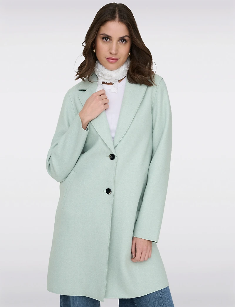 Manteau Chic Mi-Long à Boutonnage Simple avec Col Cranté et Bords Bruts par Only
