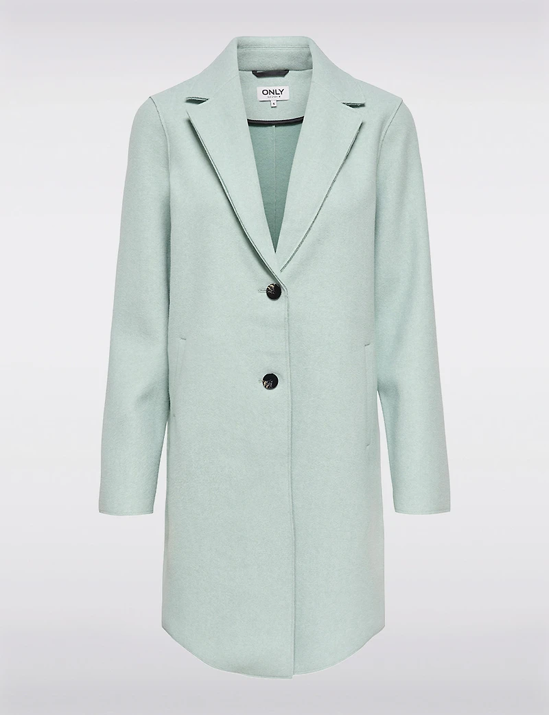 Manteau Chic Mi-Long à Boutonnage Simple avec Col Cranté et Bords Bruts par Only