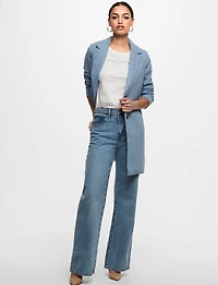 Manteau Chic Mi-Long à Boutonnage Simple avec Col Cranté et Bords Bruts par Only