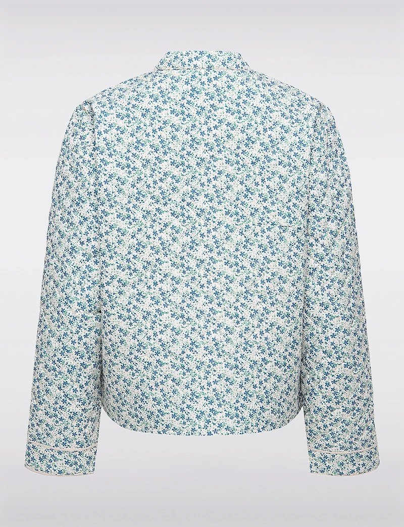 Manteau Matelassé Court Motif Paisley Bleu & Crème à Poches Plaquées par Only