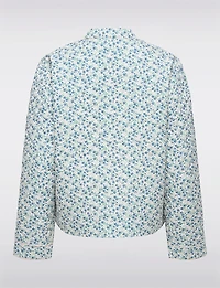 Manteau Matelassé Court Motif Paisley Bleu & Crème à Poches Plaquées par Only