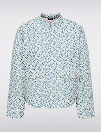 Manteau Matelassé Court Motif Paisley Bleu & Crème à Poches Plaquées par Only