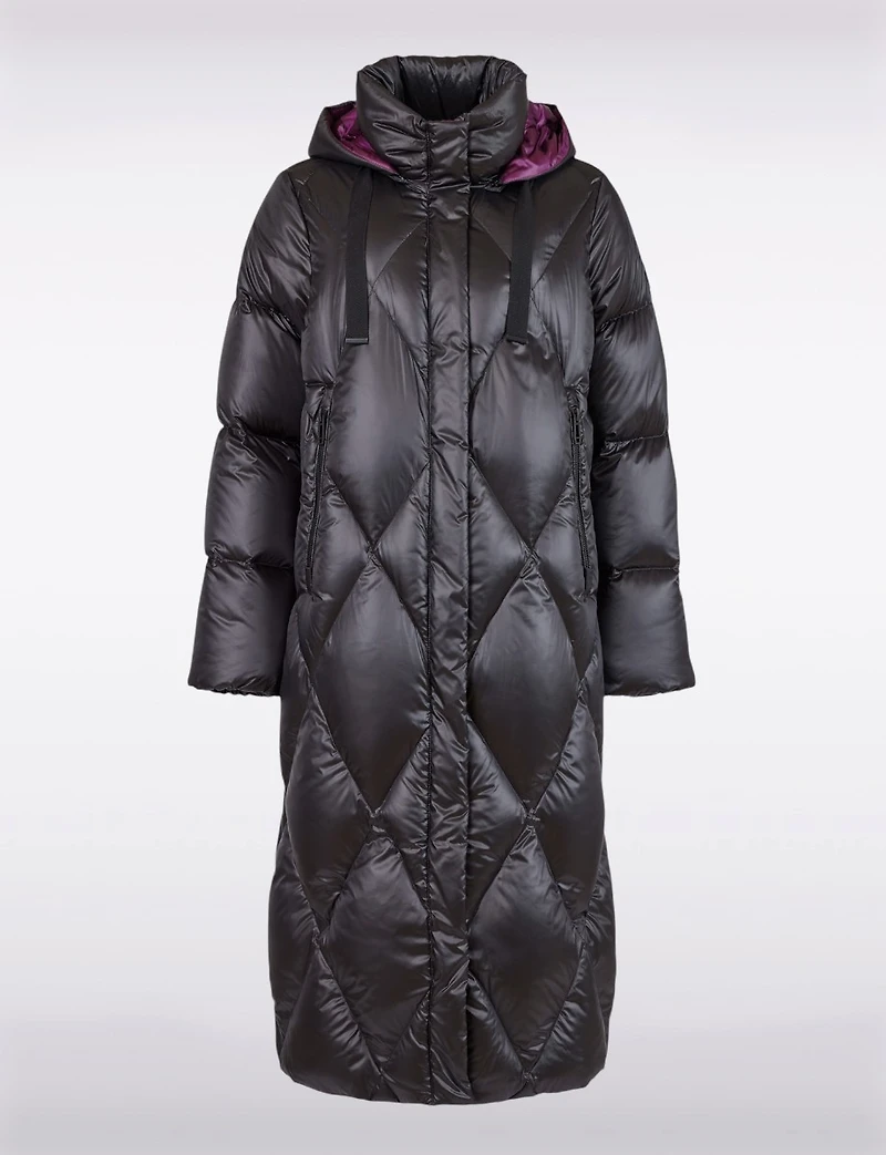 Doudoune Longue Matelassée Deux Tons Brillants À Capuche Amovible Par Frandsen