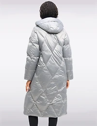 Doudoune Longue Matelassée Deux Tons Brillants À Capuche Amovible Par Frandsen