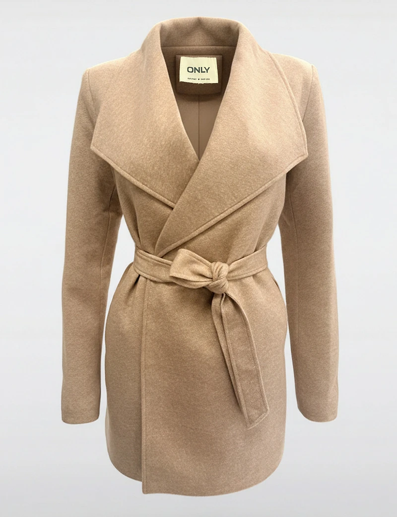 Blazer Coupe Droite Devant Ouvert Taille Ceinturée Grand Col & Poches Par Only