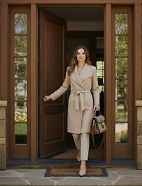 Blazer Coupe Droite Devant Ouvert Taille Ceinturée Grand Col & Poches Par Only