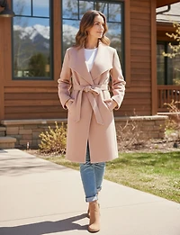 Blazer Coupe Droite Devant Ouvert Taille Ceinturée Grand Col & Poches Par Only