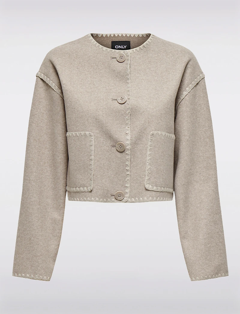 Veste Courte Tendance Vegan à Détails De Coutures Chic Blanc Cassé par Only