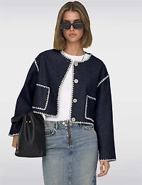 Veste Courte Tendance Vegan à Détails De Coutures Chic Blanc Cassé par Only