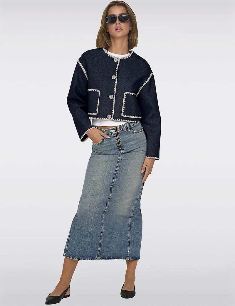 Veste Courte Tendance Vegan à Détails De Coutures Chic Blanc Cassé par Only