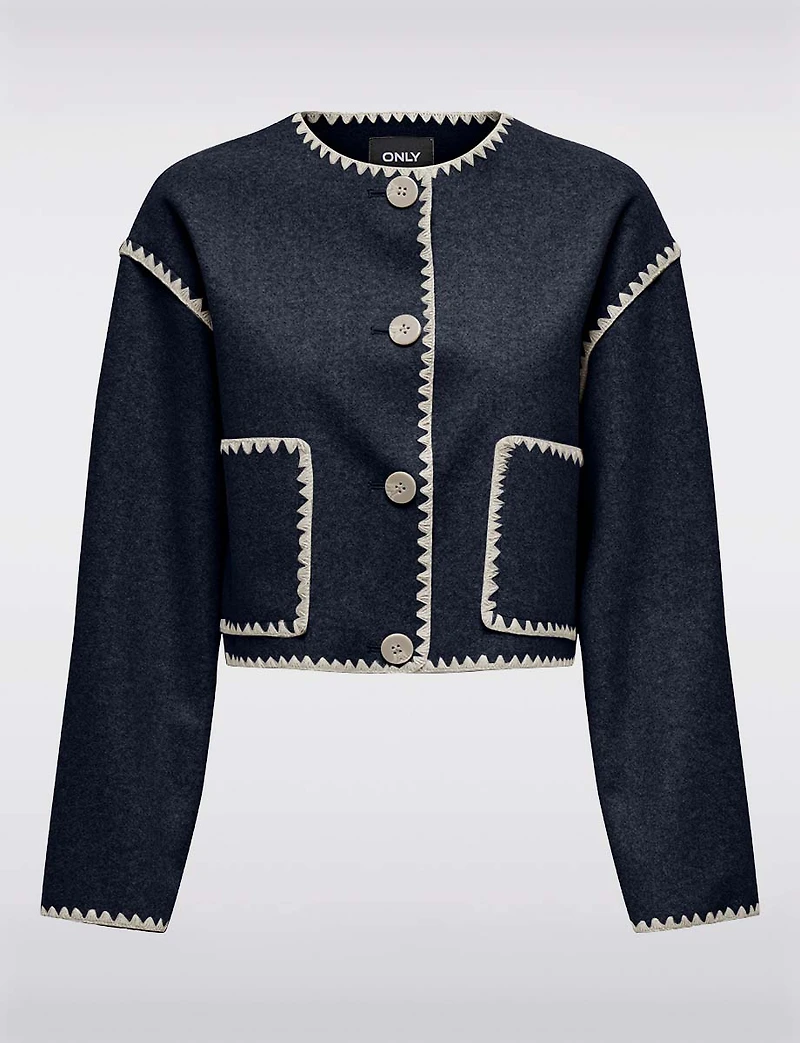 Veste Courte Tendance Vegan à Détails De Coutures Chic Blanc Cassé par Only