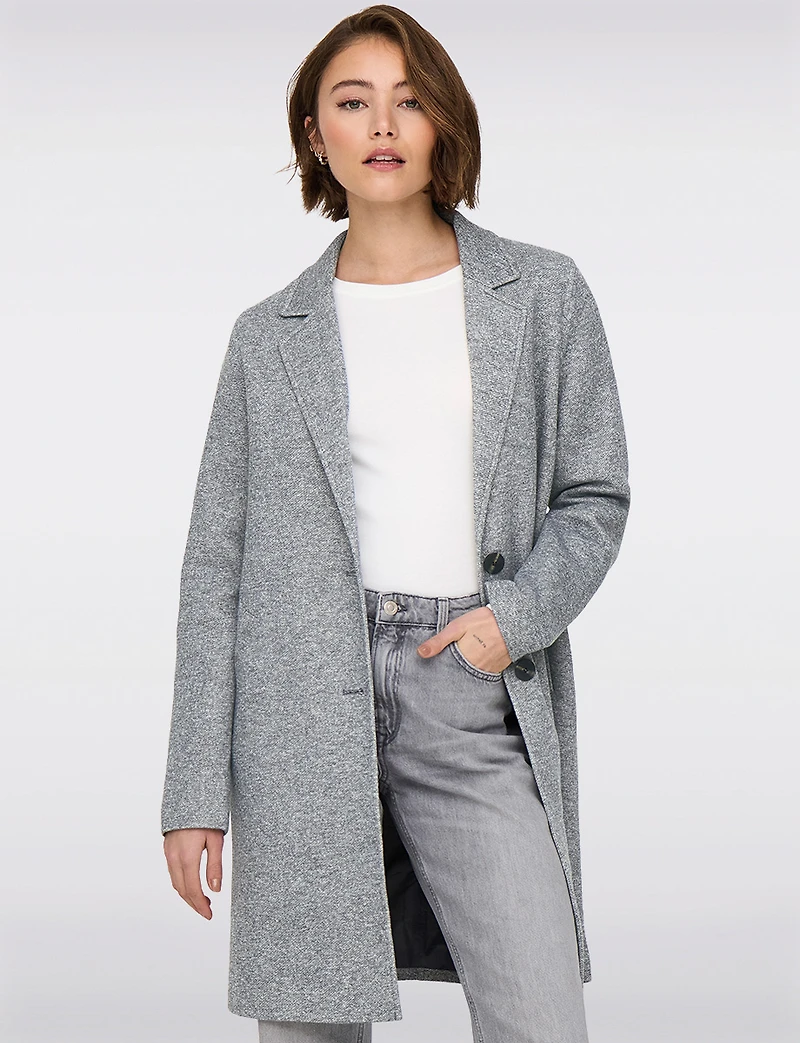 Manteau Mi-Long en Mélange de Coton À Boutonnage Simple & Col Revers par Only