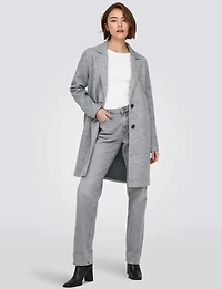 Manteau Mi-Long en Mélange de Coton À Boutonnage Simple & Col Revers par Only