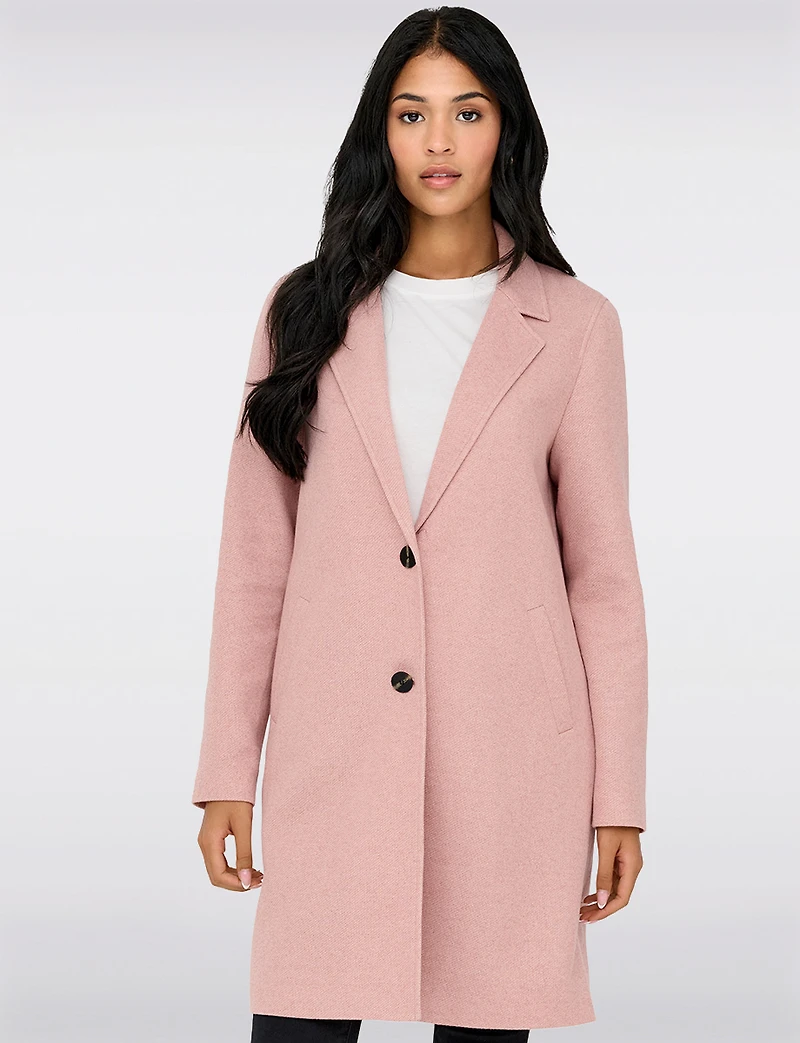 Manteau Mi-Long en Mélange de Coton À Boutonnage Simple & Col Revers par Only