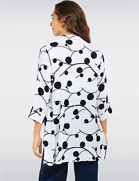 Chemise Tunique Goa Blanc Broderie Botanique à Manches 3/4 et Fentes Latérales